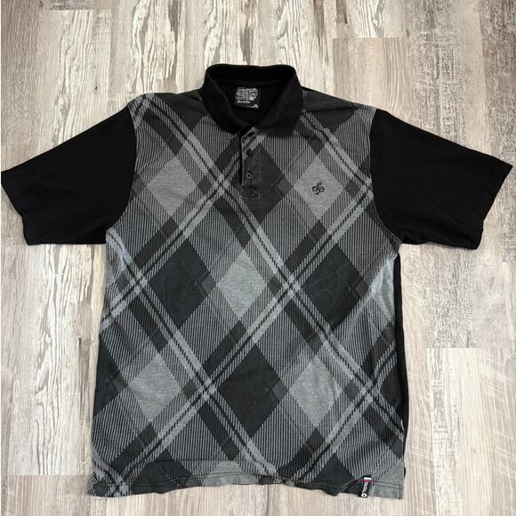 Southpole Grant & Chill Men’s XL Black Gray Argyle Polo Shirt Streetwear - Picture 1 of 11